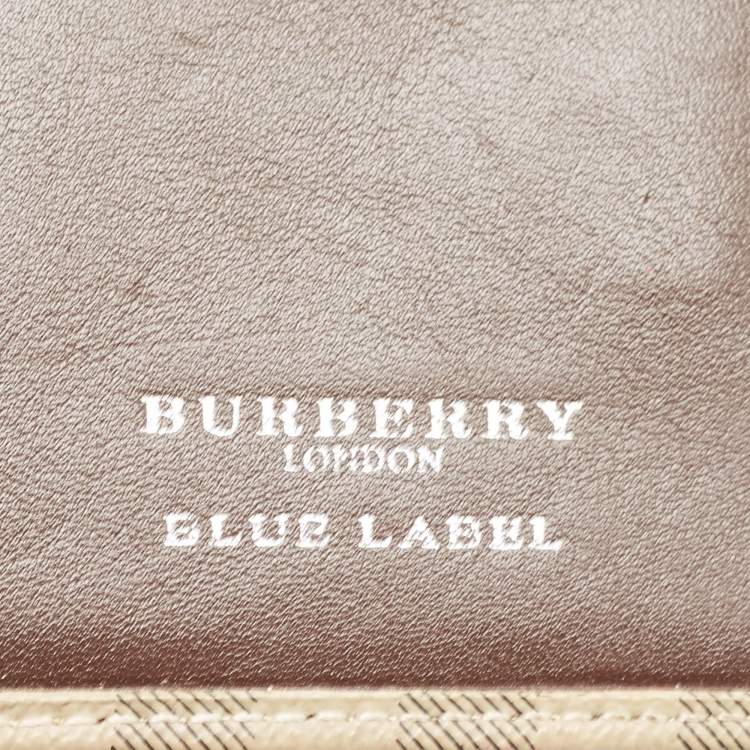 Pre Owned Burberry Brown/Beige Haymarket PVC and Leather Buckle Flap Continental Wallet