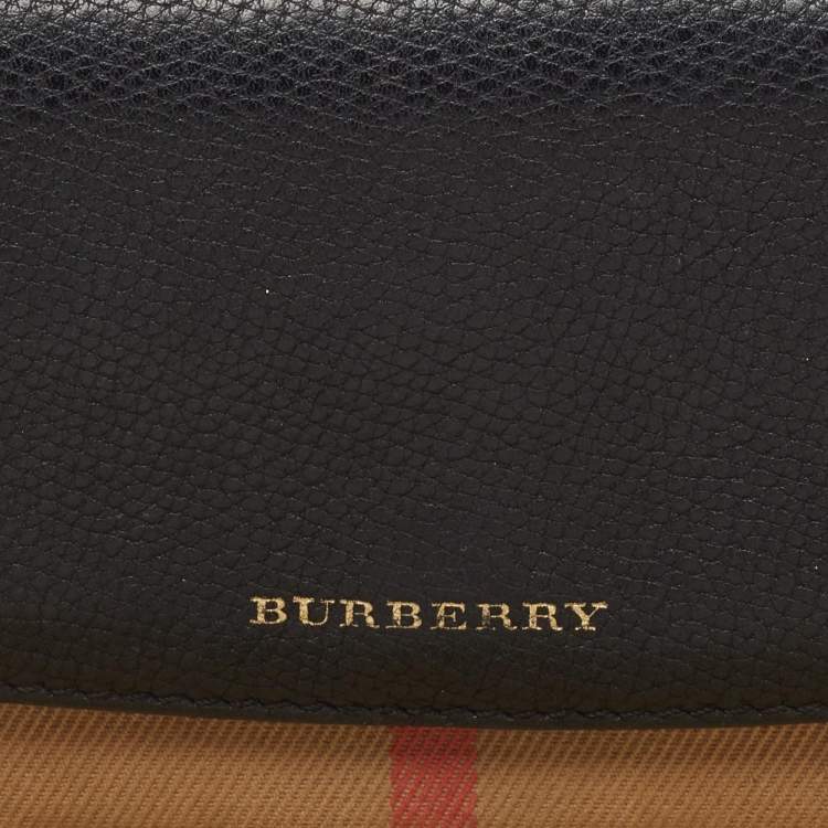 Pre Owned Burberry Black/Beige House Check Canvas and Leather Flap Continental Wallet
