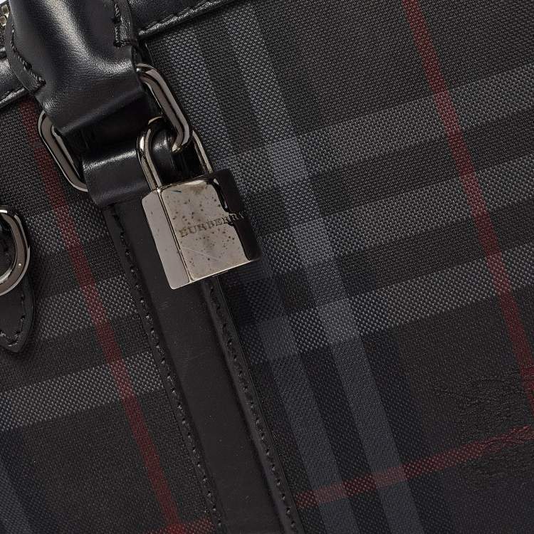 Pre Owned Burberry Black Haymarket Check Nylon and Leather Orchard Bag