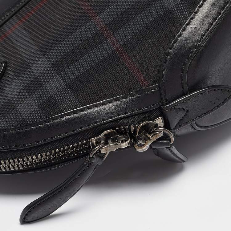 Pre Owned Burberry Black Haymarket Check Nylon and Leather Orchard Bag