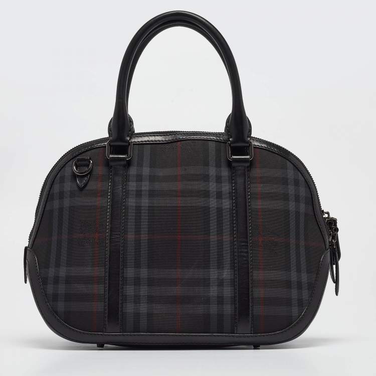 Pre Owned Burberry Black Haymarket Check Nylon and Leather Orchard Bag
