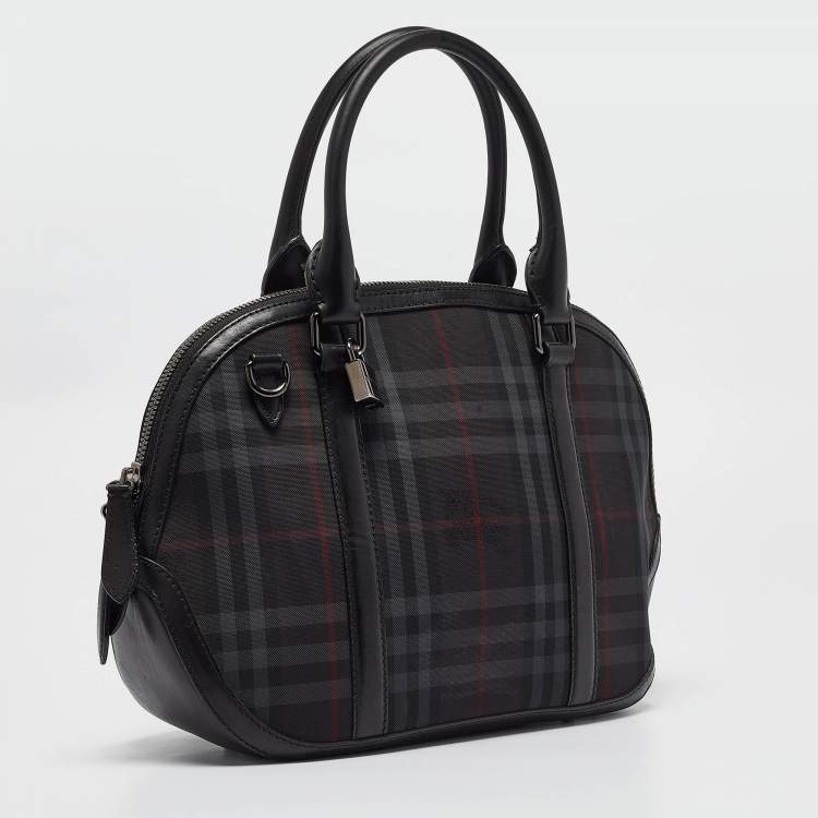 Pre Owned Burberry Black Haymarket Check Nylon and Leather Orchard Bag