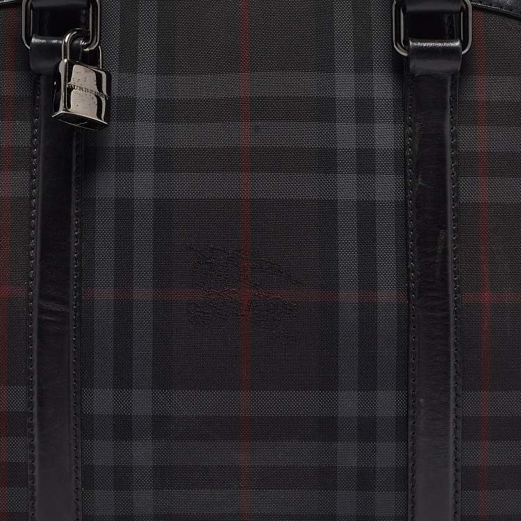 Pre Owned Burberry Black Haymarket Check Nylon and Leather Orchard Bag