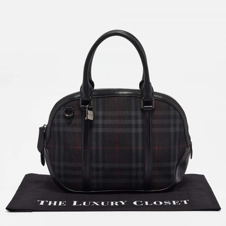 Pre Owned Burberry Black Haymarket Check Nylon and Leather Orchard Bag