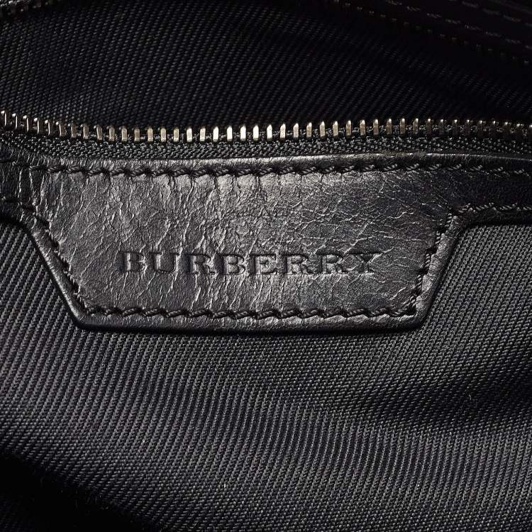 Pre Owned Burberry Black Haymarket Check Nylon and Leather Orchard Bag