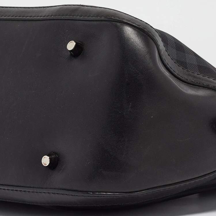 Pre Owned Burberry Black Haymarket Check Nylon and Leather Orchard Bag