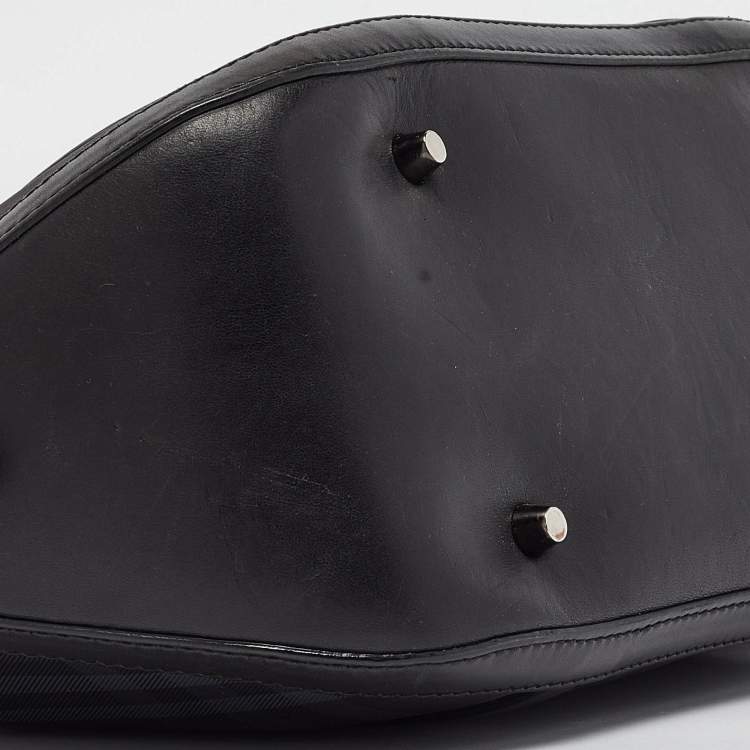 Pre Owned Burberry Black Haymarket Check Nylon and Leather Orchard Bag
