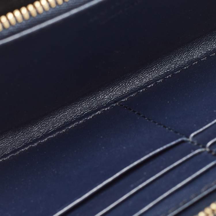 Pre Owned Burberry Navy Blue/Beige House Check Canvas and Leather Zip Continental Wallet