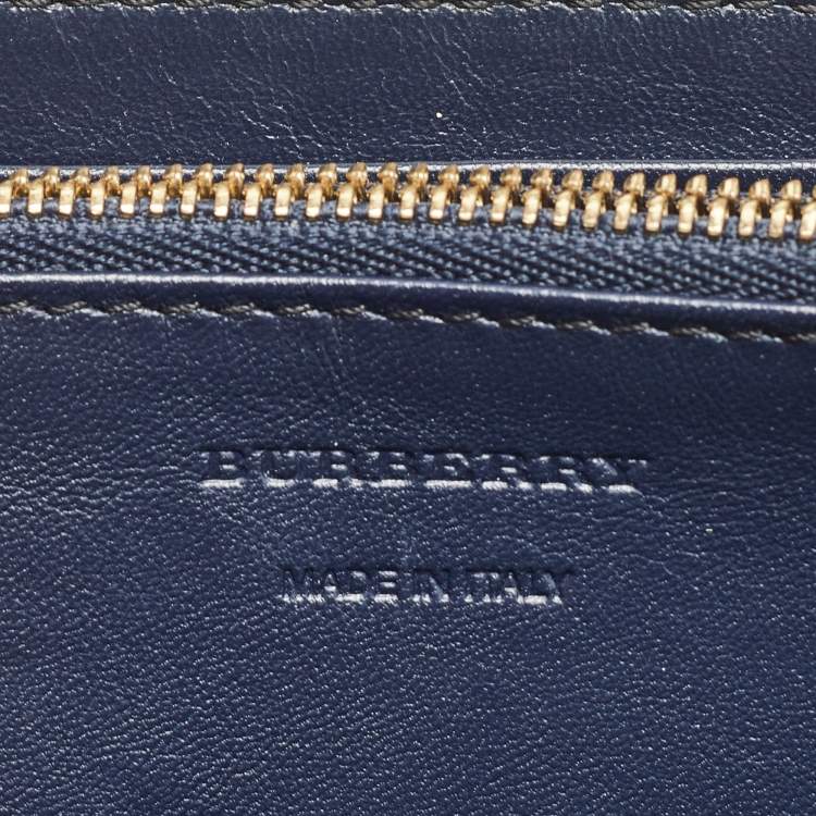 Pre Owned Burberry Navy Blue/Beige House Check Canvas and Leather Zip Continental Wallet