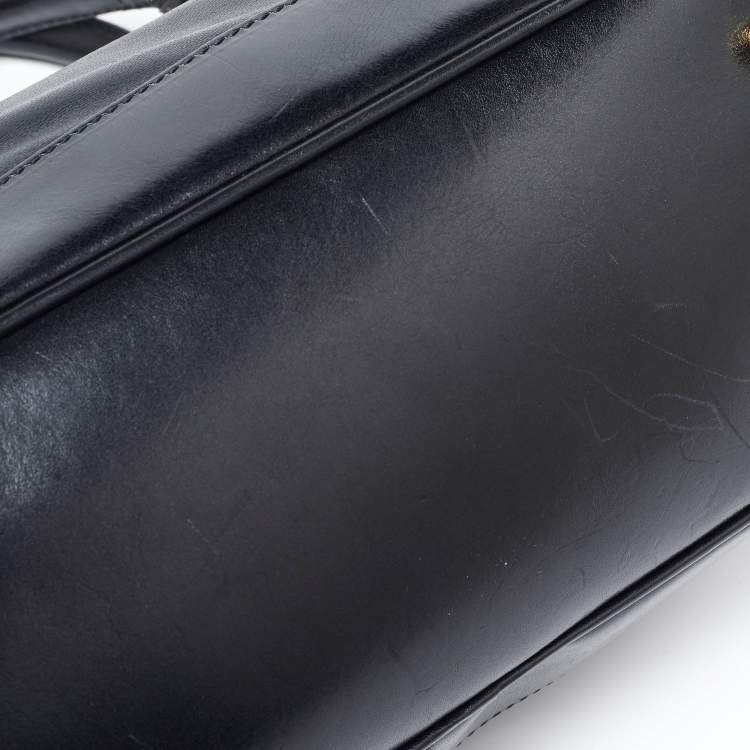 Pre Owned Burberry Black Leather Metal Tote