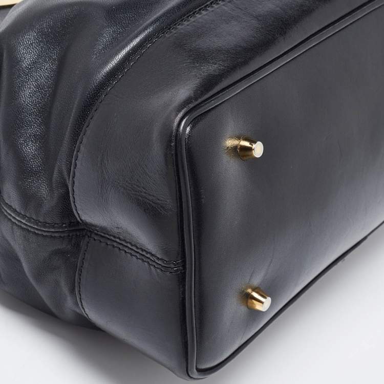 Pre Owned Burberry Black Leather Metal Tote