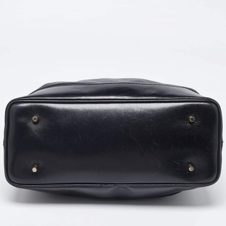 Pre Owned Burberry Black Leather Metal Tote