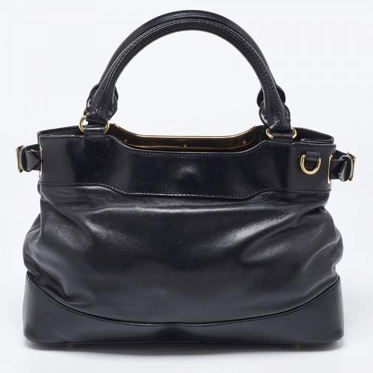 Pre Owned Burberry Black Leather Metal Tote