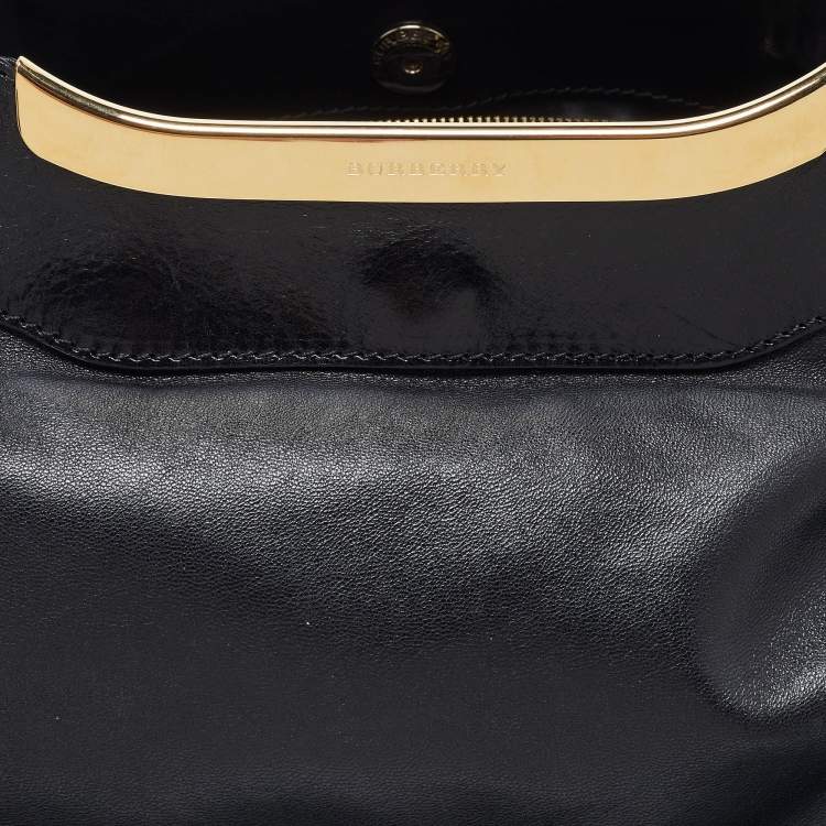 Pre Owned Burberry Black Leather Metal Tote