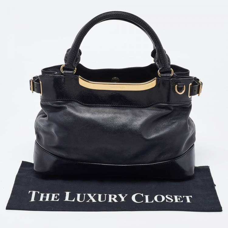 Pre Owned Burberry Black Leather Metal Tote