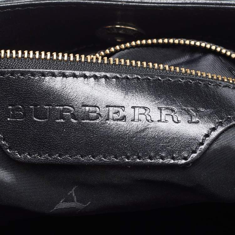 Pre Owned Burberry Black Leather Metal Tote