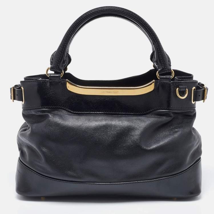Pre Owned Burberry Black Leather Metal Tote