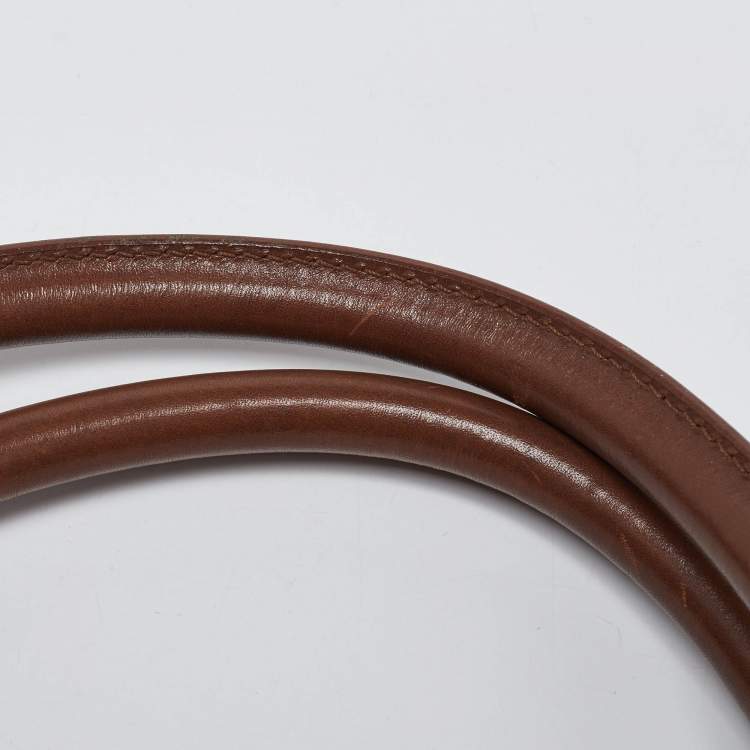 Pre Owned Burberry Two Tone Brown Leather Stitched Bridle Tote