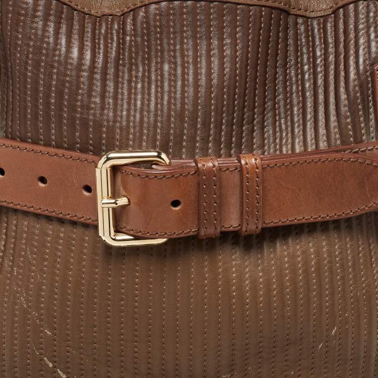 Pre Owned Burberry Two Tone Brown Leather Stitched Bridle Tote