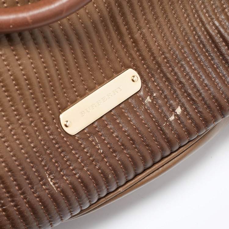 Pre Owned Burberry Two Tone Brown Leather Stitched Bridle Tote