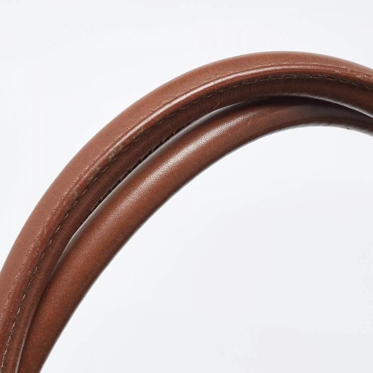 Pre Owned Burberry Two Tone Brown Leather Stitched Bridle Tote