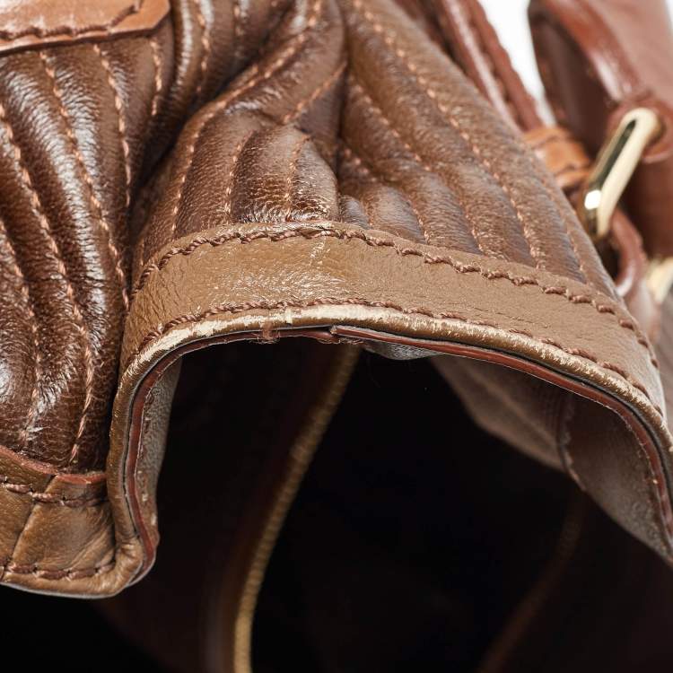 Pre Owned Burberry Two Tone Brown Leather Stitched Bridle Tote