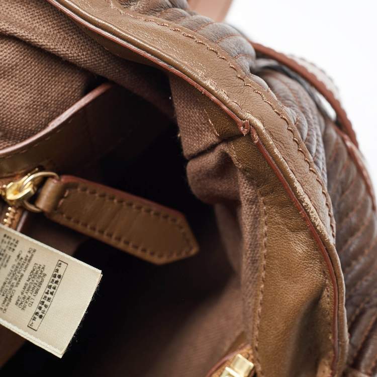 Pre Owned Burberry Two Tone Brown Leather Stitched Bridle Tote