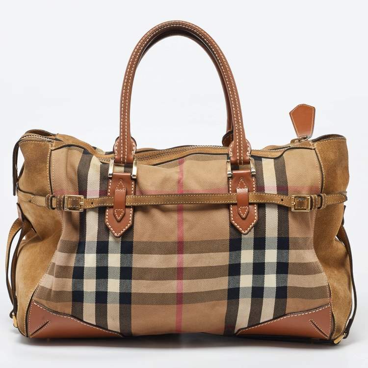 Pre Owned Burberry Multicolor House Check Canvas,Suede and Leather Tote