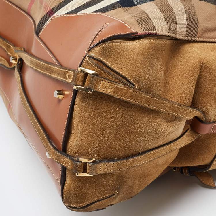 Pre Owned Burberry Multicolor House Check Canvas,Suede and Leather Tote