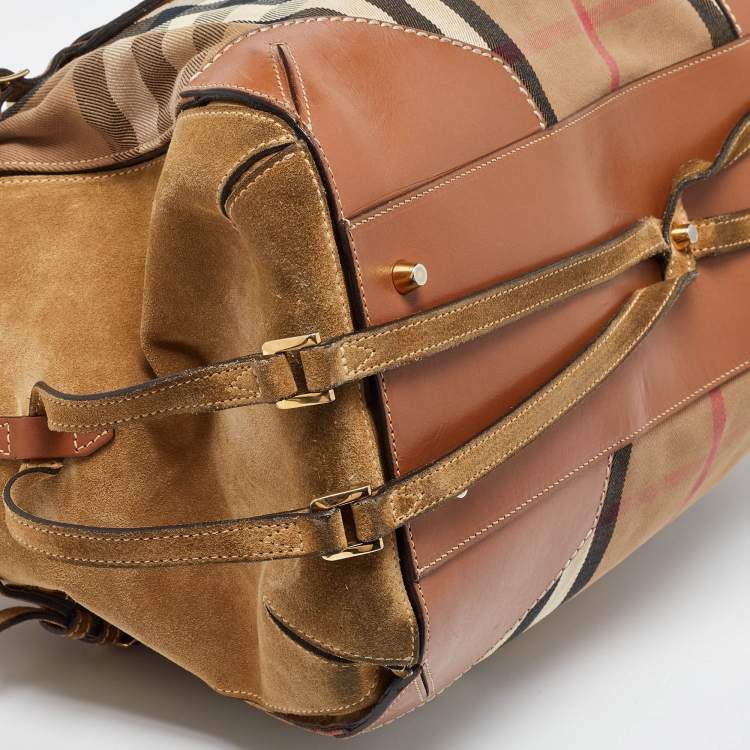 Pre Owned Burberry Multicolor House Check Canvas,Suede and Leather Tote