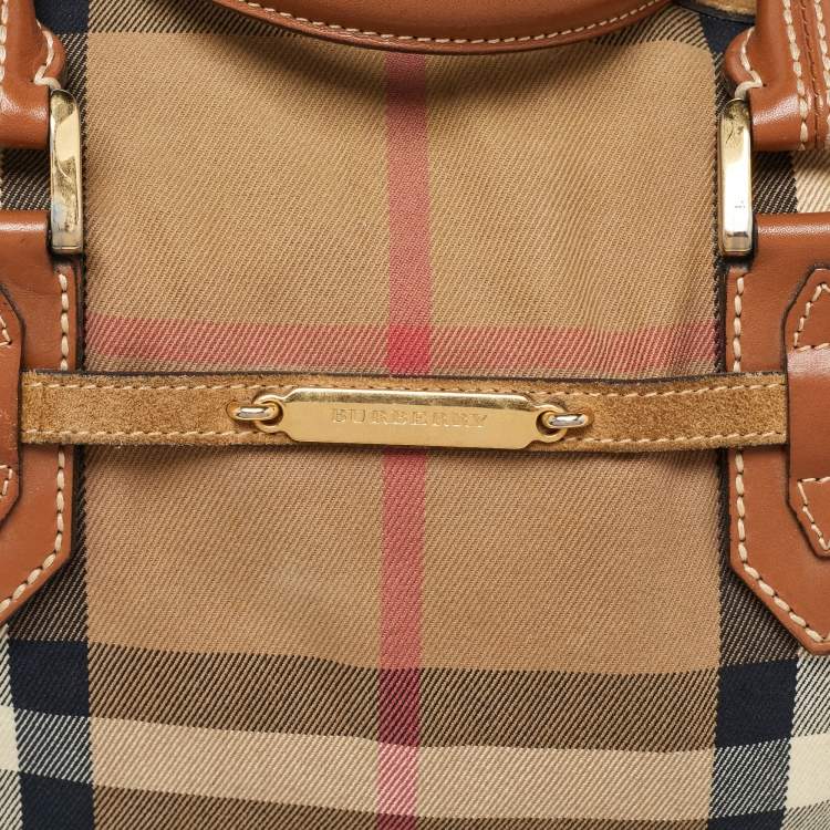 Pre Owned Burberry Multicolor House Check Canvas,Suede and Leather Tote