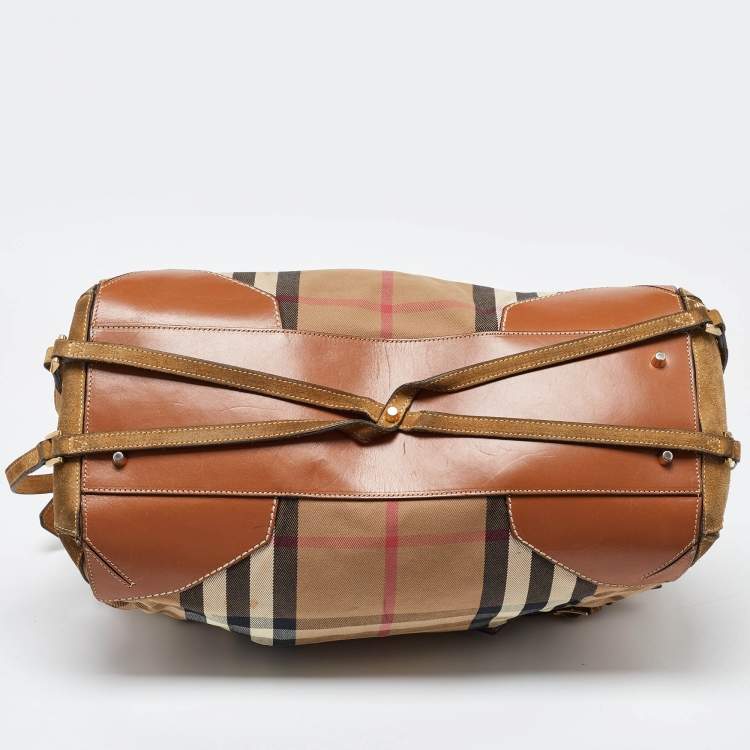 Pre Owned Burberry Multicolor House Check Canvas,Suede and Leather Tote