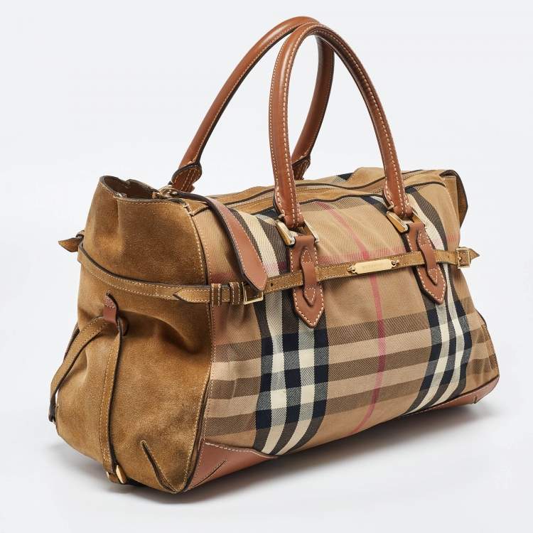 Pre Owned Burberry Multicolor House Check Canvas,Suede and Leather Tote