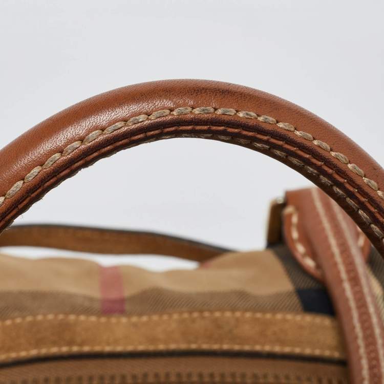 Pre Owned Burberry Multicolor House Check Canvas,Suede and Leather Tote