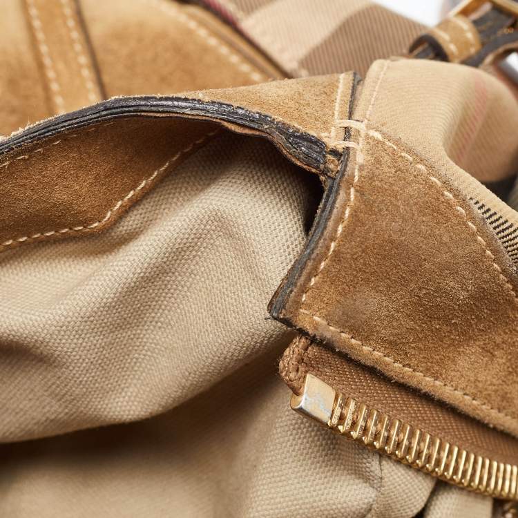 Pre Owned Burberry Multicolor House Check Canvas,Suede and Leather Tote