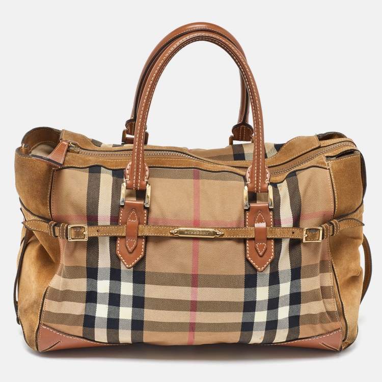 Pre Owned Burberry Multicolor House Check Canvas,Suede and Leather Tote