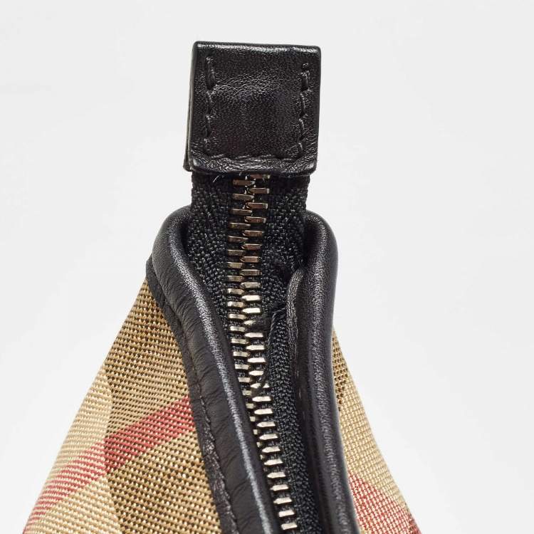 Pre Owned Burberry Beige/Black House Check Shimmer Fabric and Leather Nickie Tote