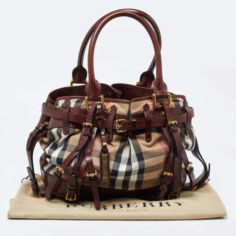 Pre Owned Burberry Brown/Beige House Check Fabric and Leather Tote