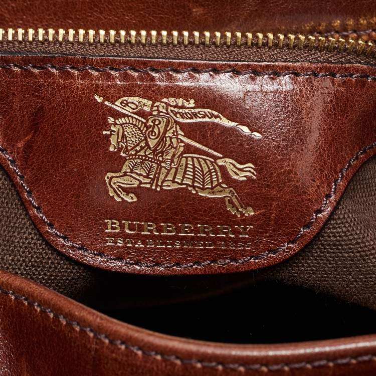 Pre Owned Burberry Brown/Beige House Check Fabric and Leather Tote