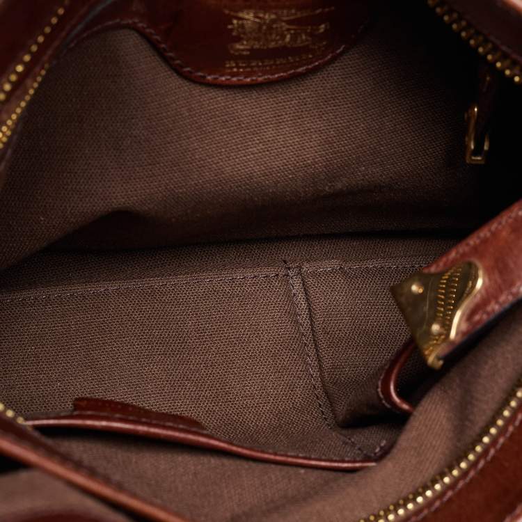 Pre Owned Burberry Brown/Beige House Check Fabric and Leather Tote