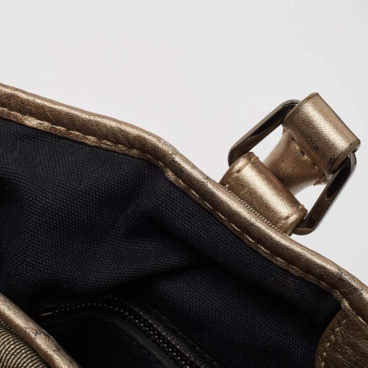Pre Owned Burberry Metallic Beat Check Shimmer Canvas and Leather Snap Tote