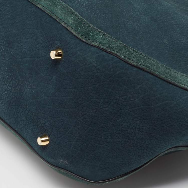 Pre Owned Burberry Dark Green Nubuck Leather Orchard Satchel