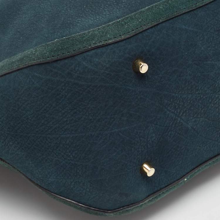 Pre Owned Burberry Dark Green Nubuck Leather Orchard Satchel