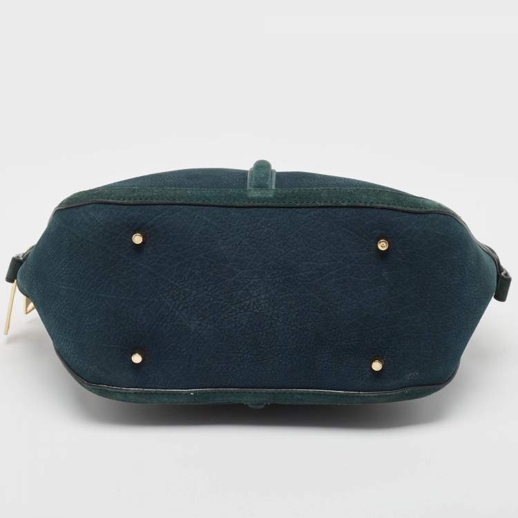 Pre Owned Burberry Dark Green Nubuck Leather Orchard Satchel