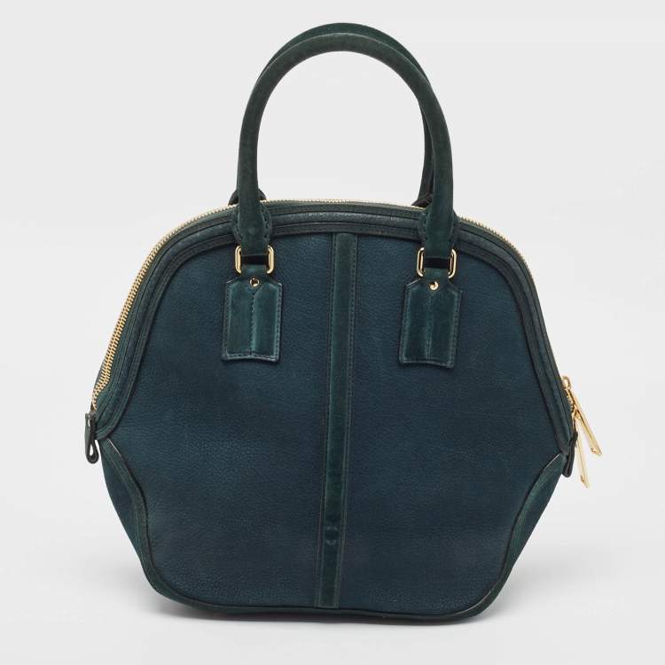 Pre Owned Burberry Dark Green Nubuck Leather Orchard Satchel
