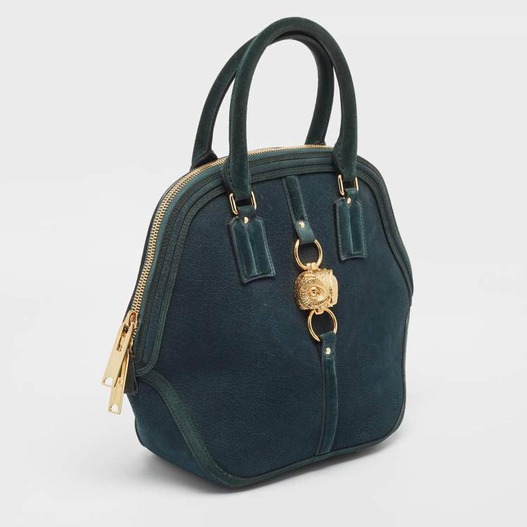 Pre Owned Burberry Dark Green Nubuck Leather Orchard Satchel