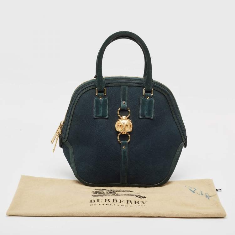 Pre Owned Burberry Dark Green Nubuck Leather Orchard Satchel