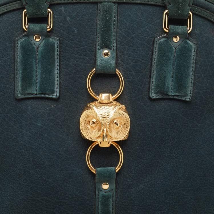 Pre Owned Burberry Dark Green Nubuck Leather Orchard Satchel