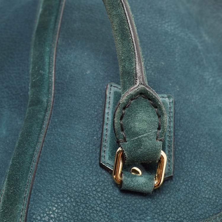 Pre Owned Burberry Dark Green Nubuck Leather Orchard Satchel