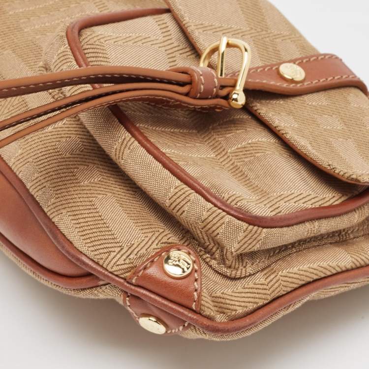 Pre Owned Burberry Beige/Brown Check Fabric and Leather Double Pocket Shoulder Bag